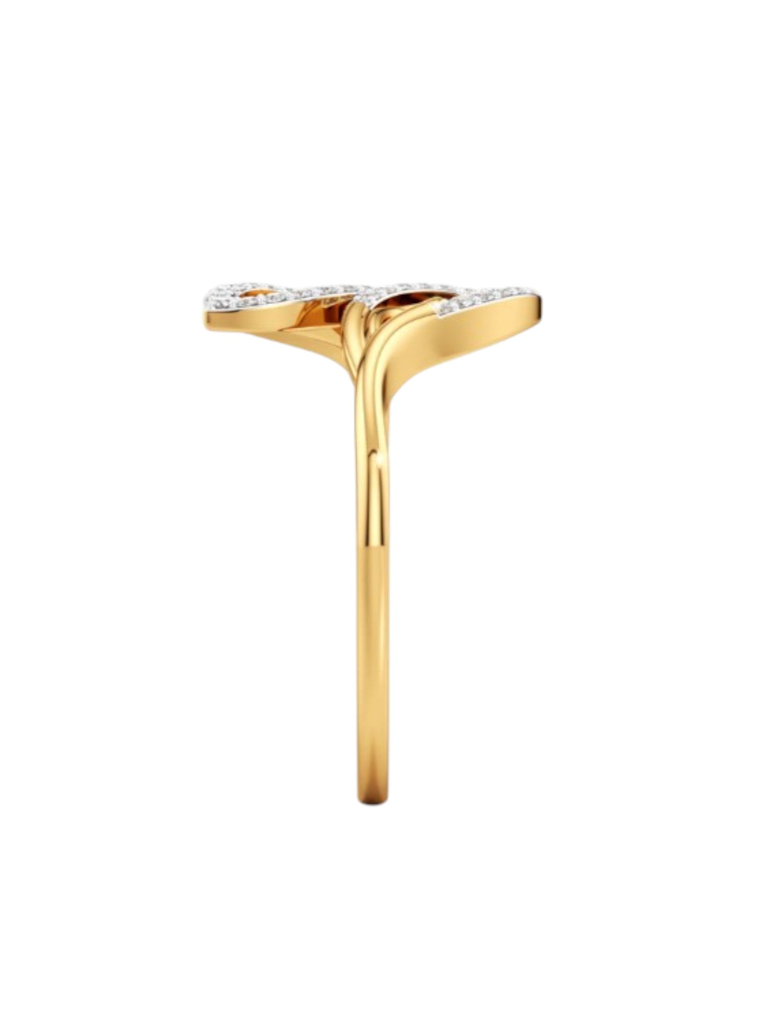 925 Sterling Silver Gold Plated Light Weight CZ Stone Leaf Ring For Women By Kesardeep